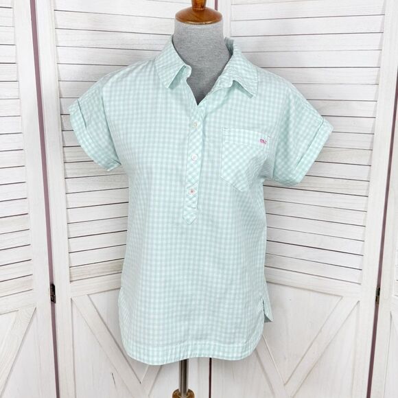 Vineyard Vines Prepster Popover Gingham Check Short Sleeve Shirt Mint Green 6 - Picture 1 of 11